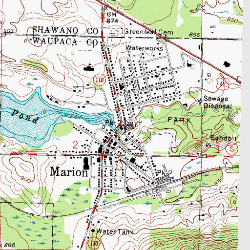 Topographic Map of Marion High School, WI