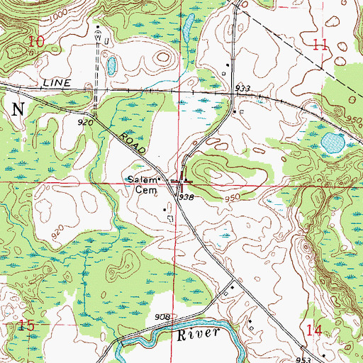 Topographic Map of Oakland School (historical), WI