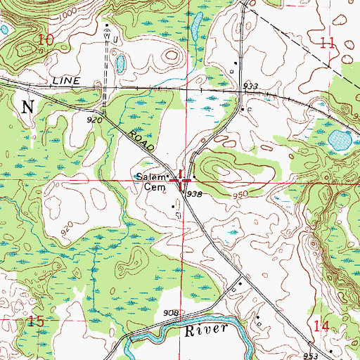 Topographic Map of Salem Cemetery, WI