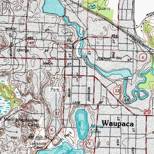 Topographic Map of Waupaca County Courthouse, WI