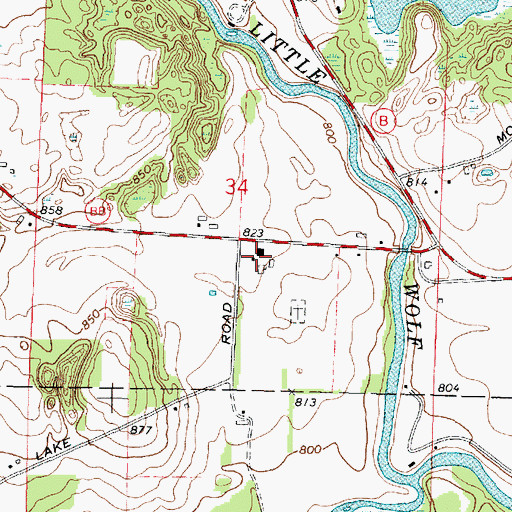 Topographic Map of Waupaca County Home, WI