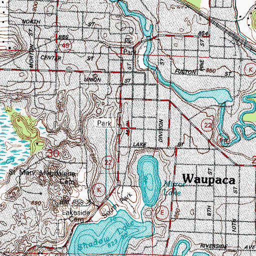 Topographic Map of Waupaca Post Office, WI