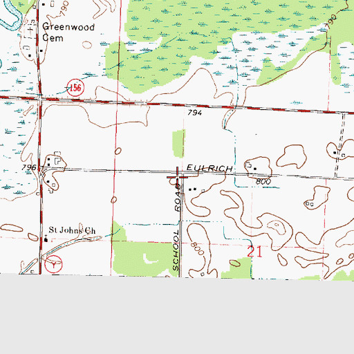 Topographic Map of Woodland School (historical), WI