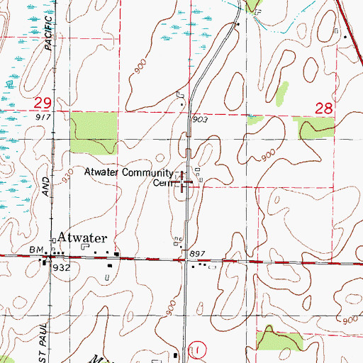 Topographic Map of Atwater Community Cemetery, WI