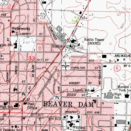 Topographic Map of Beaver Dam Cemetery, WI