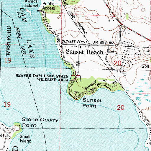 Topographic Map of Beaver Dam Lake State Wildlife Area, WI