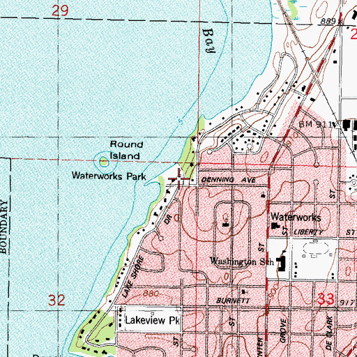 Topographic Map of Beaver Dam Water Works, WI