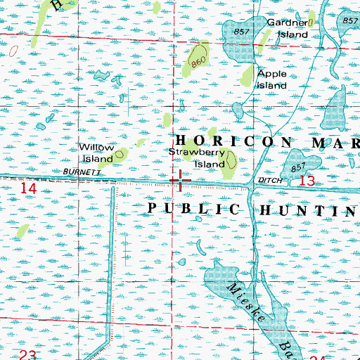 Topographic Map of Burnett Ditch, WI