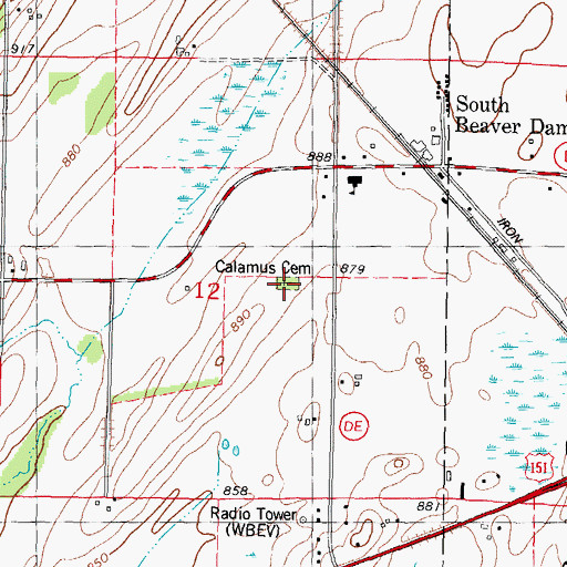 Topographic Map of Calamus Cemetery, WI