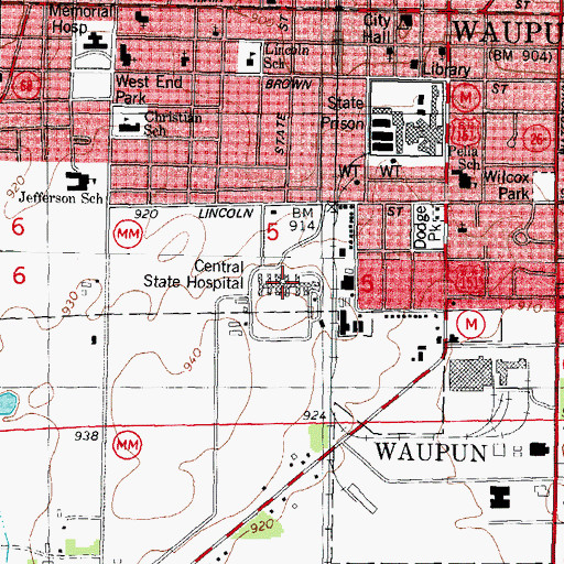 Topographic Map of Central State Hospital, WI