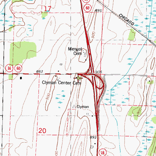 Topographic Map of Clyman Center Cemetery, WI