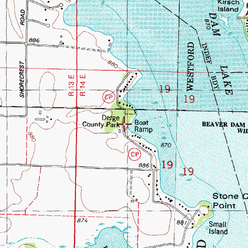 Topographic Map of Derge County Park, WI