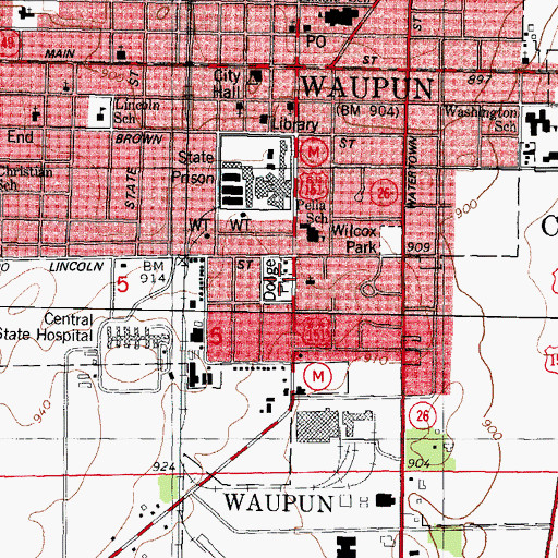 Topographic Map of Dodge Park, WI