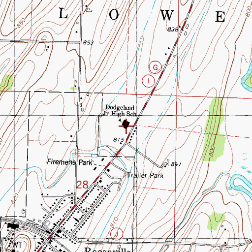 Topographic Map of Dodgeland Junior High School, WI