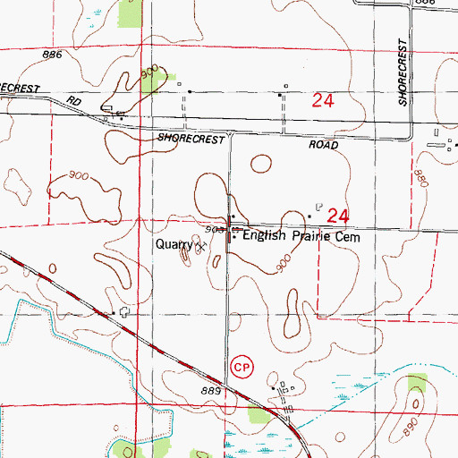 Topographic Map of English Prairie Cemetery, WI