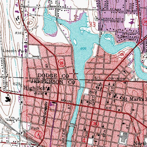 Topographic Map of Fannie P Lewis Park, WI