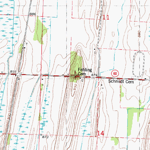 Topographic Map of Fehling Cemetery, WI