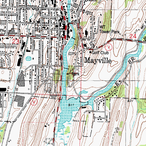 Topographic Map of Firemans Park, WI
