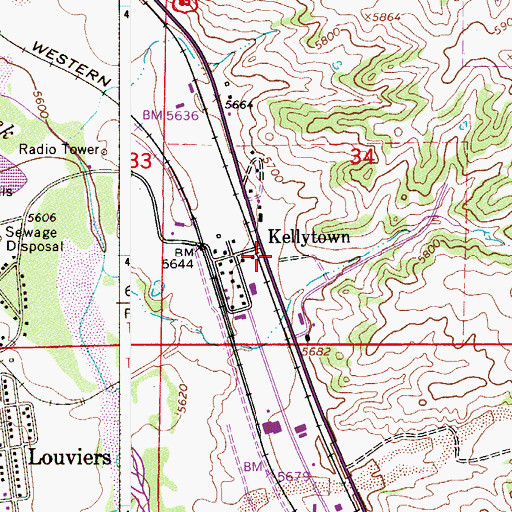 Topographic Map of Kellytown, CO