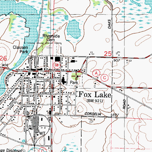 Topographic Map of Fox Lake Community Center, WI