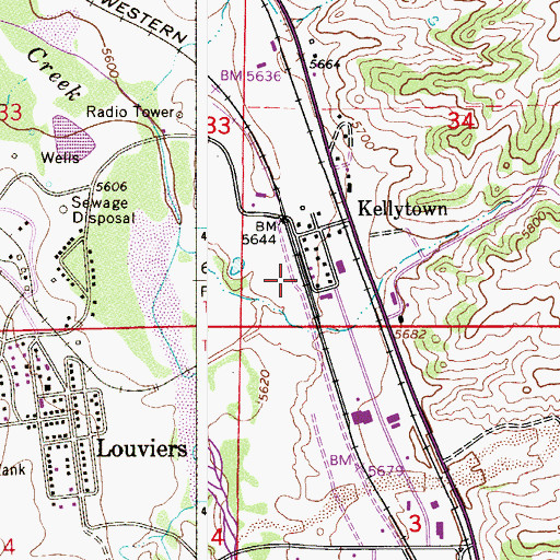 Topographic Map of Louviers Station, CO