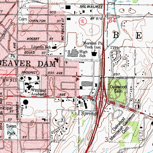 Topographic Map of Free Methodist Church, WI