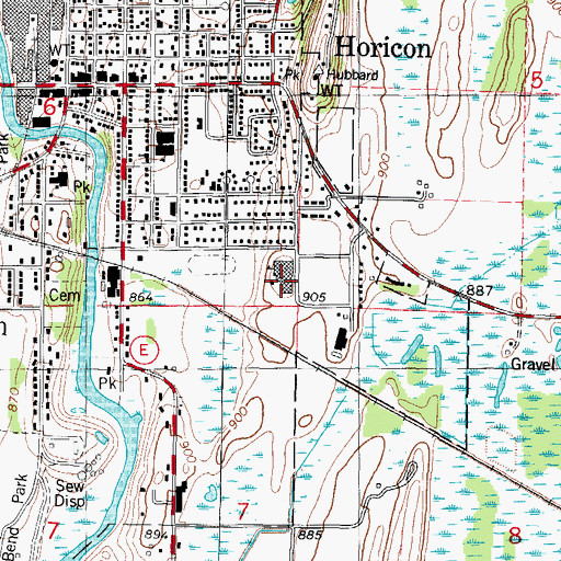 Topographic Map of Horicon High School, WI