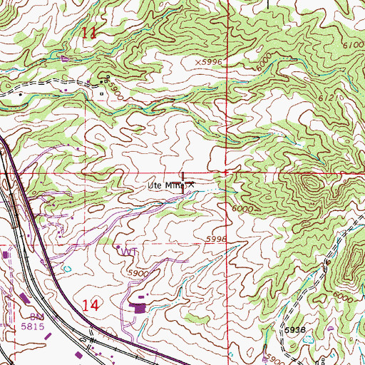 Topographic Map of Ute Mine, CO