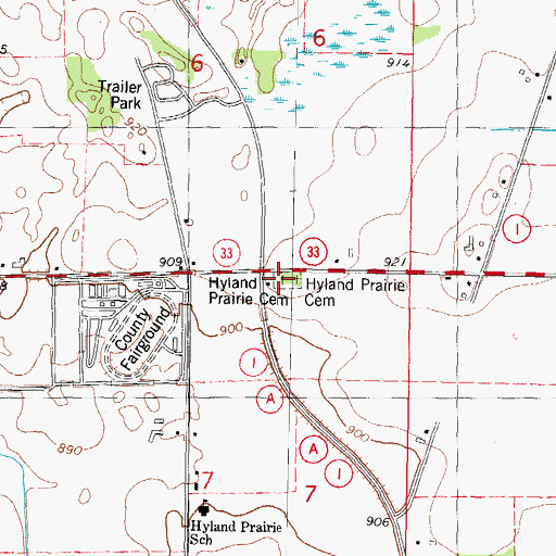 Topographic Map of Hyland Prairie Cemetery, WI