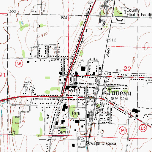 Topographic Map of Juneau City Hall, WI