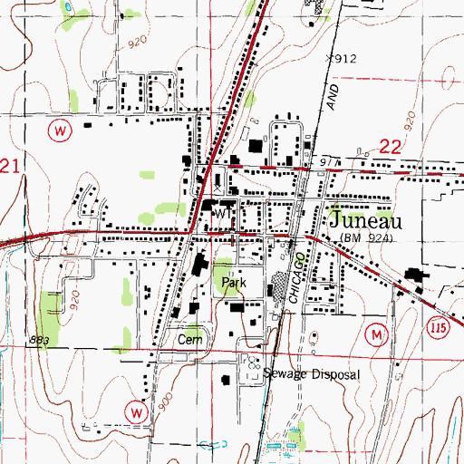 Topographic Map of Juneau Public Library, WI