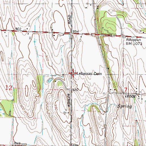 Topographic Map of Lebanon Cemetery, WI