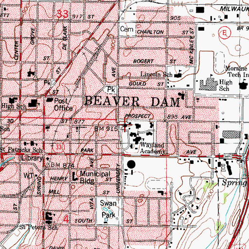 Topographic Map of Linfield Hall, WI