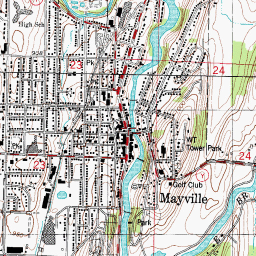 Topographic Map of Mayville City Hall, WI