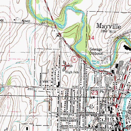 Topographic Map of Mayville High School, WI