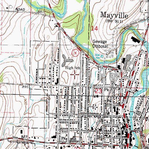 Topographic Map of Mayville Middle School, WI