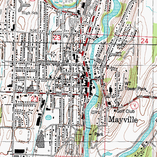Topographic Map of Mayville Post Office, WI