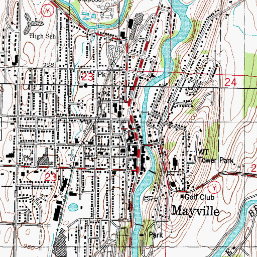 Topographic Map of Mayville Public Library, WI
