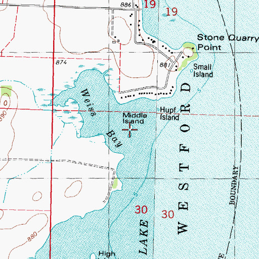 Topographic Map of Middle Island, WI