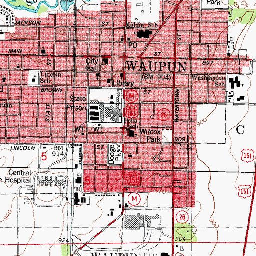 Topographic Map of Pella Lutheran Church, WI