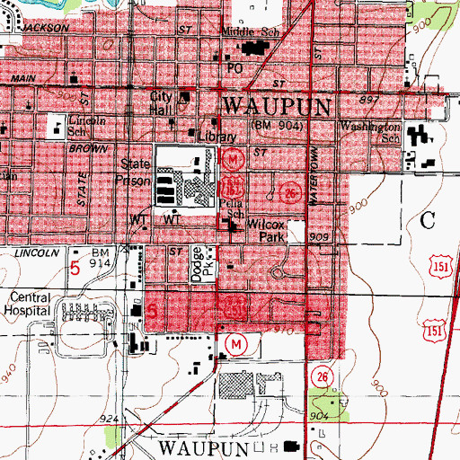 Topographic Map of Pella School, WI