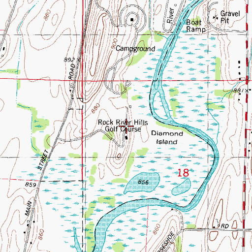 Topographic Map of Rock River Hills Golf Course, WI