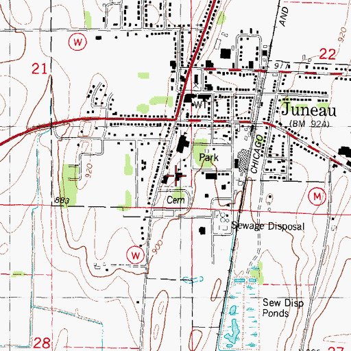 Topographic Map of Saint John Lutheran Church, WI
