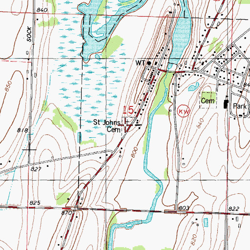 Topographic Map of Saint Johns Cemetery, WI