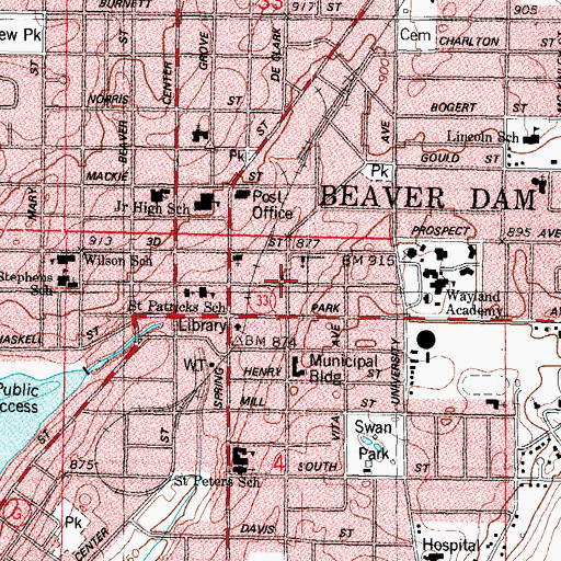 Topographic Map of Saint Marks Episcopal Church, WI