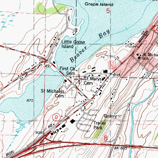 Topographic Map of Saint Marys Cemetery, WI