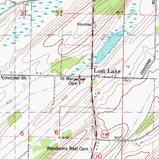 Topographic Map of Saint Marys Cemetery, WI