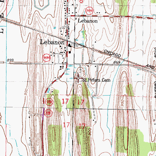 Topographic Map of Saint Peters Cemetery, WI
