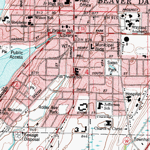 Topographic Map of Saint Peters Roman Catholic Church, WI