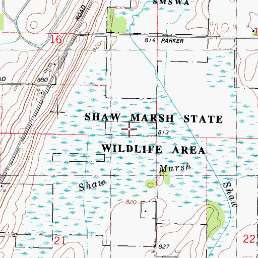 Topographic Map of Shaw Marsh State Wildlife Area, WI